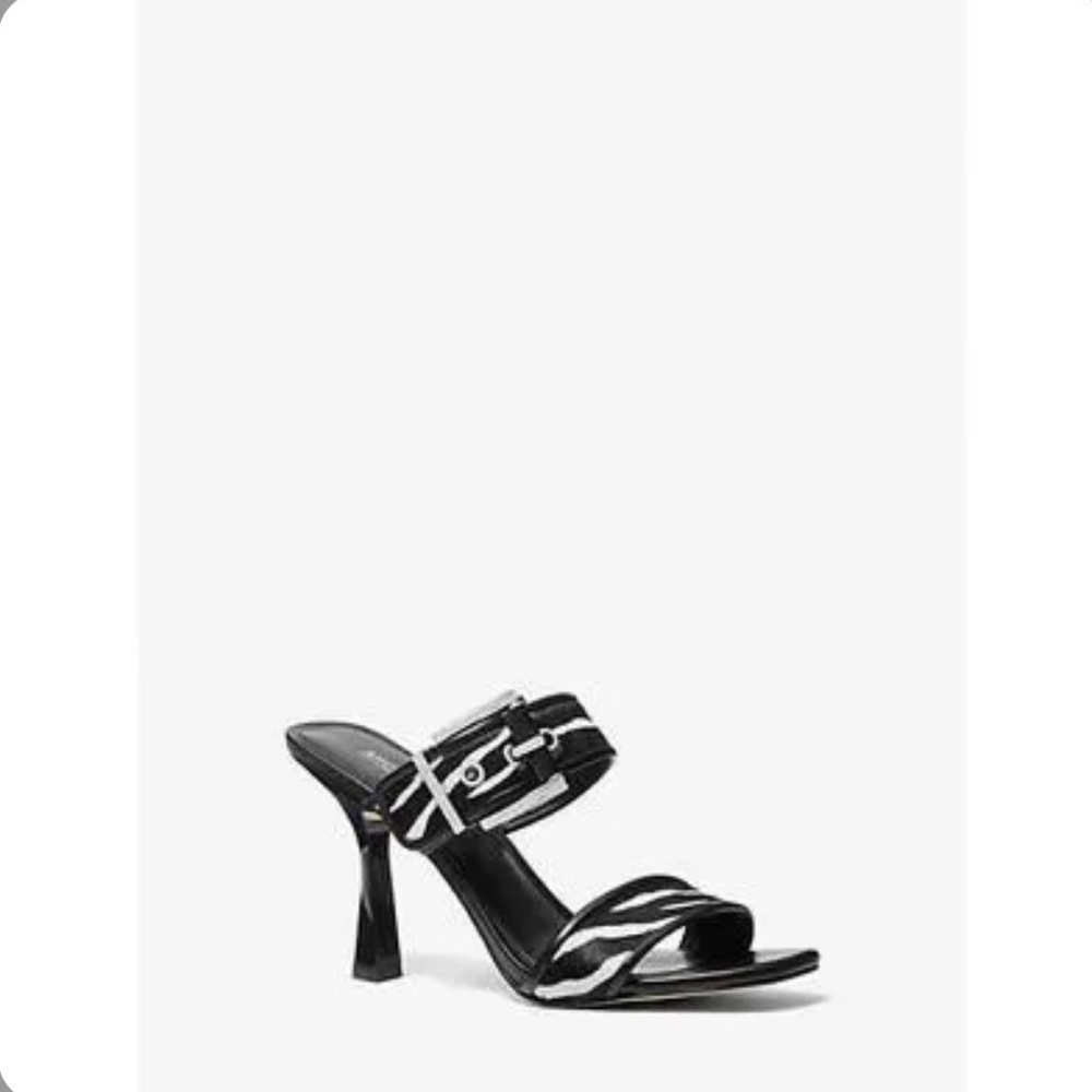 MSRP: $165 Michael Kors Colby Zebra Print Calf Hair Sandal Black 6.5
